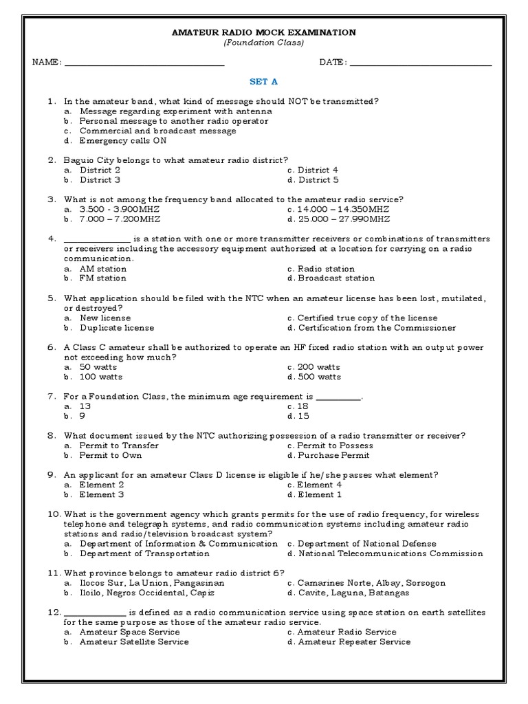 Amateur Radio Mock Exam for 2025 | PDF | Radio | Amateur Radio