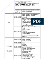 Calendarul Examenelor Din August