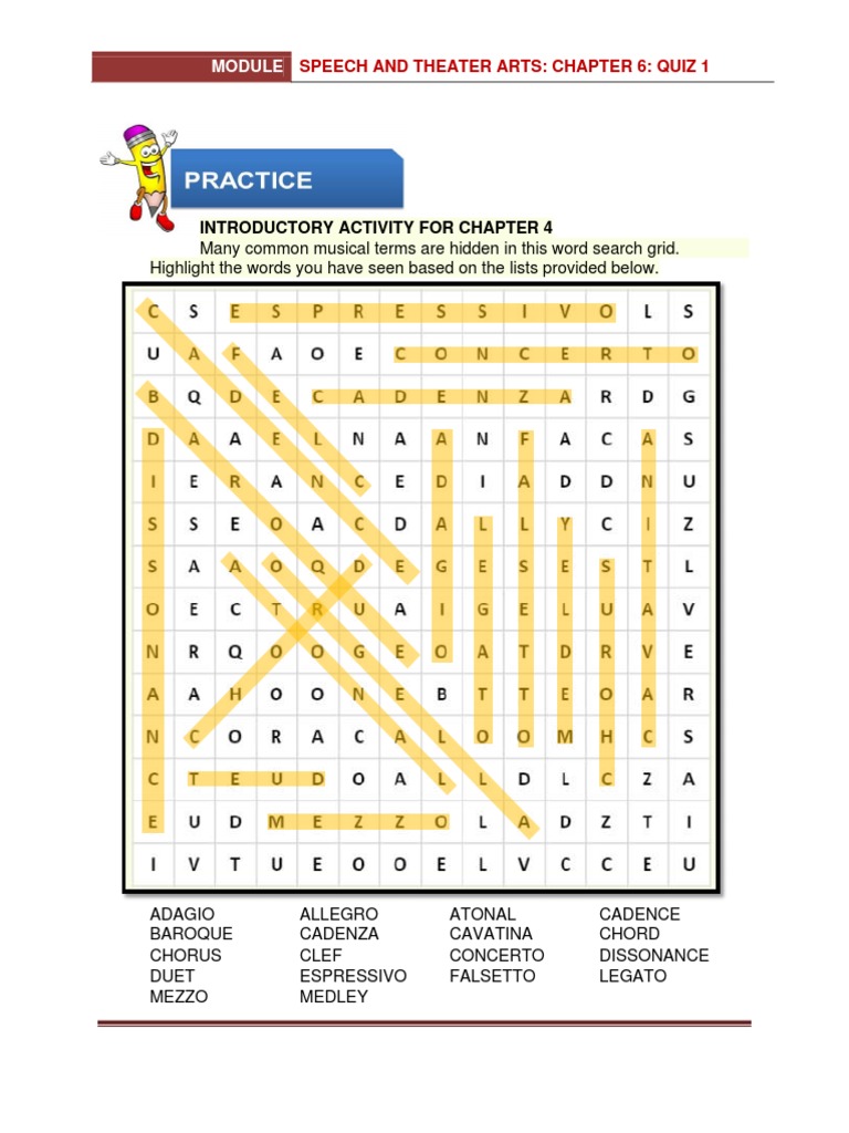 Introductory Activity For Chapter 4: Speech and Theater Arts: Chapter 6 ...