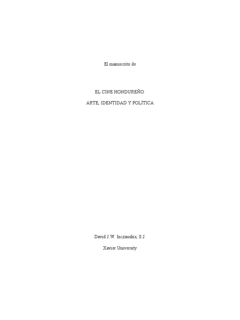 El Cine Hondureño Manuscrito D Inczauskis PDF Honduras America latina foto