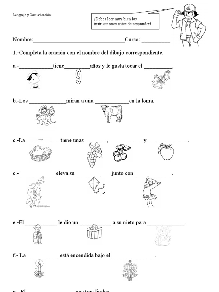 Ejercicios de completar oraciones para niños | PDF | Artes del Lenguaje ...