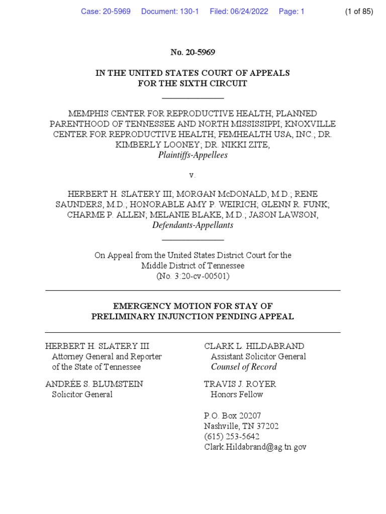 6th Circuit Emergency Motion Pdf Abortion Justice