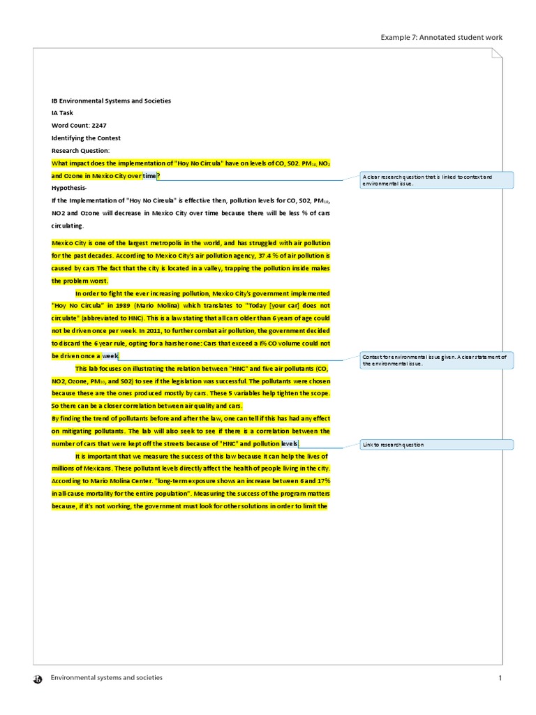 IB ESS Sample IA 2 | Download Free PDF | Air Pollution | Pollution