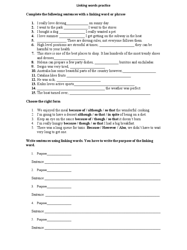 Linking Words Practice PDF