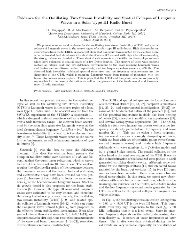 Oscillating Two Stream Instability in Solar Bursts | PDF