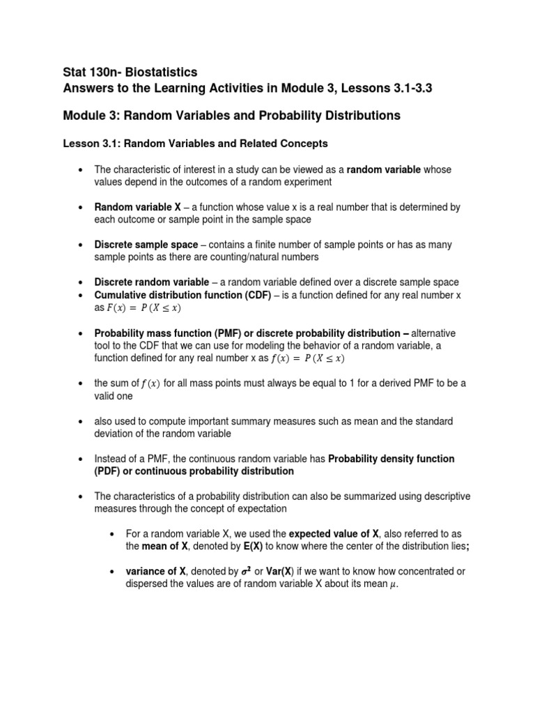 Biostatistics Module 3: Random Variables | PDF | Random Variable ...