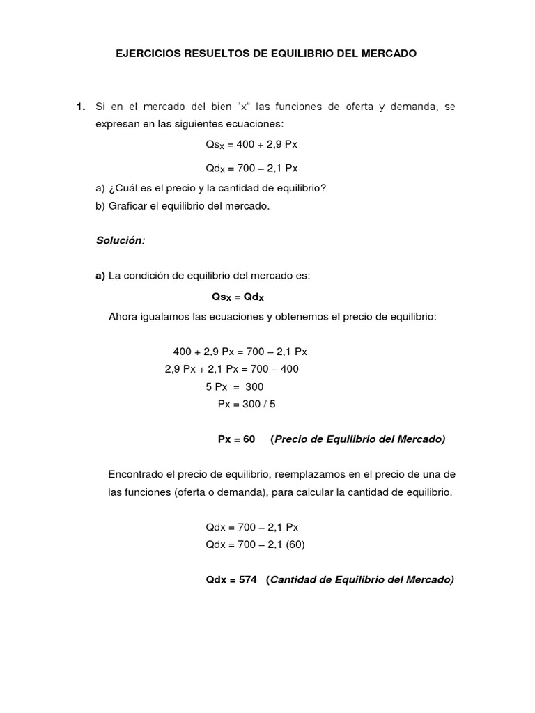 Ejercicios Resueltos de Equilibrio de Mercado | PDF | Oferta (economía ...