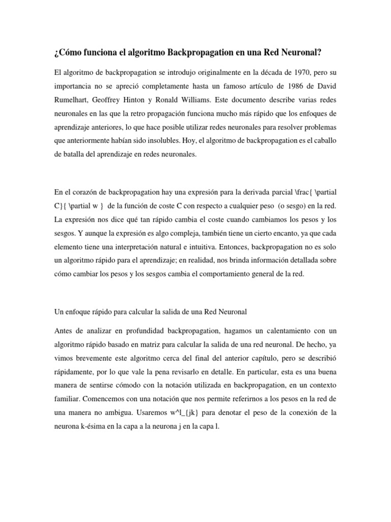 Cómo Funciona El Algoritmo Backpropagation en Una Red Neuronal | PDF ...