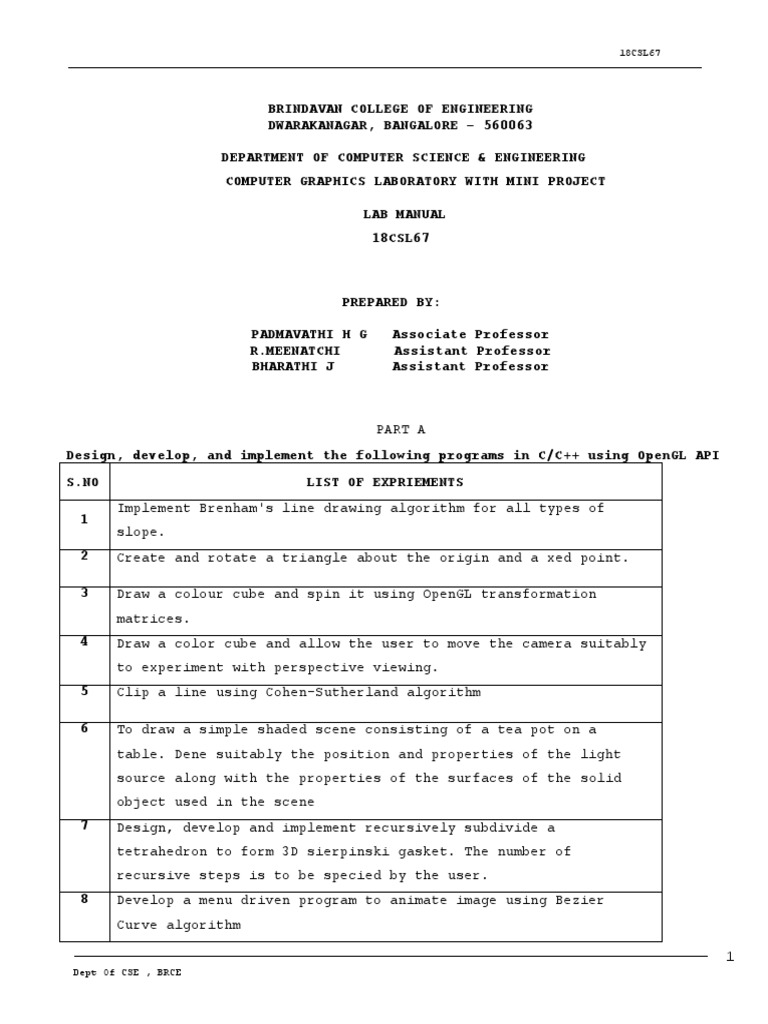 OpenGL Computer Graphics Lab Manual | PDF | Computer Graphics | 3 D ...