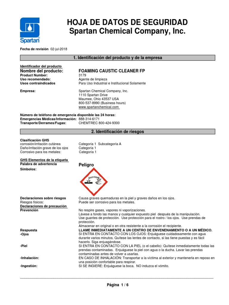 Foaming Caustic Cleaner SDS PDF Agua Veneno