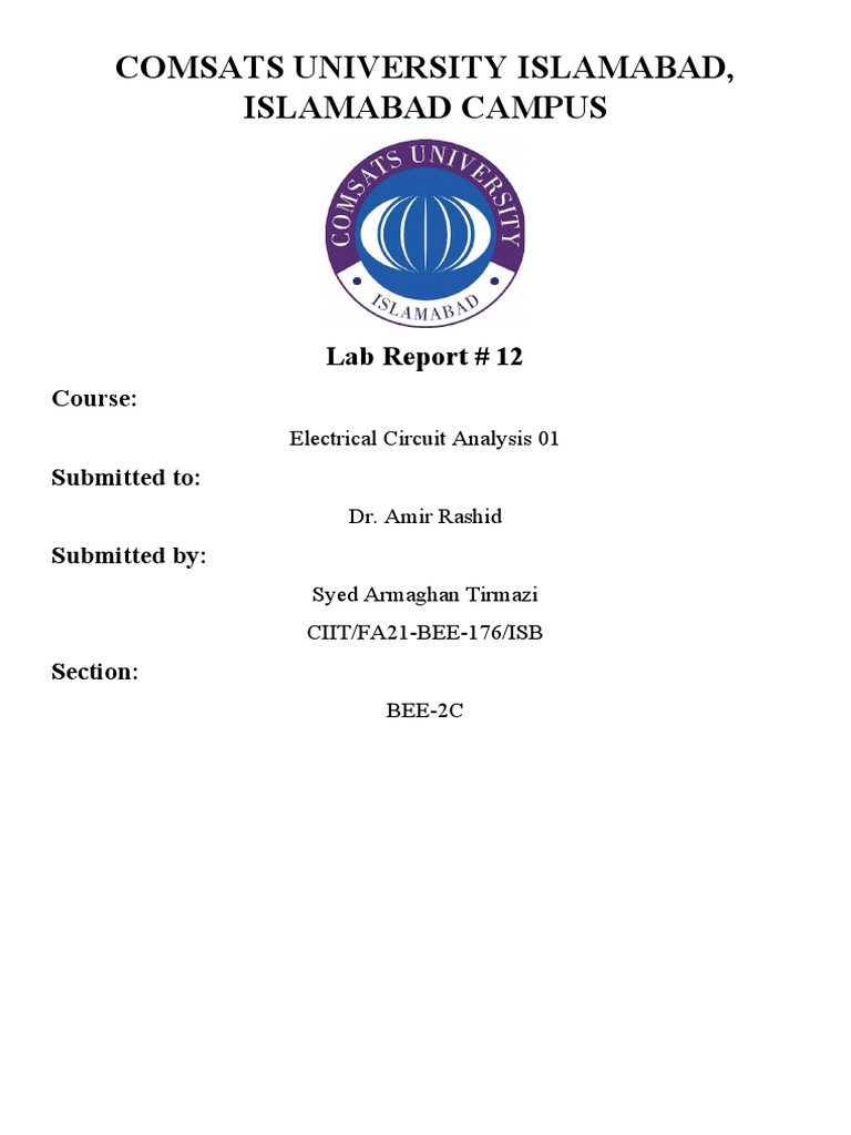 Comsats University Islamabad, Islamabad Campus: Lab Report # 12 | PDF ...