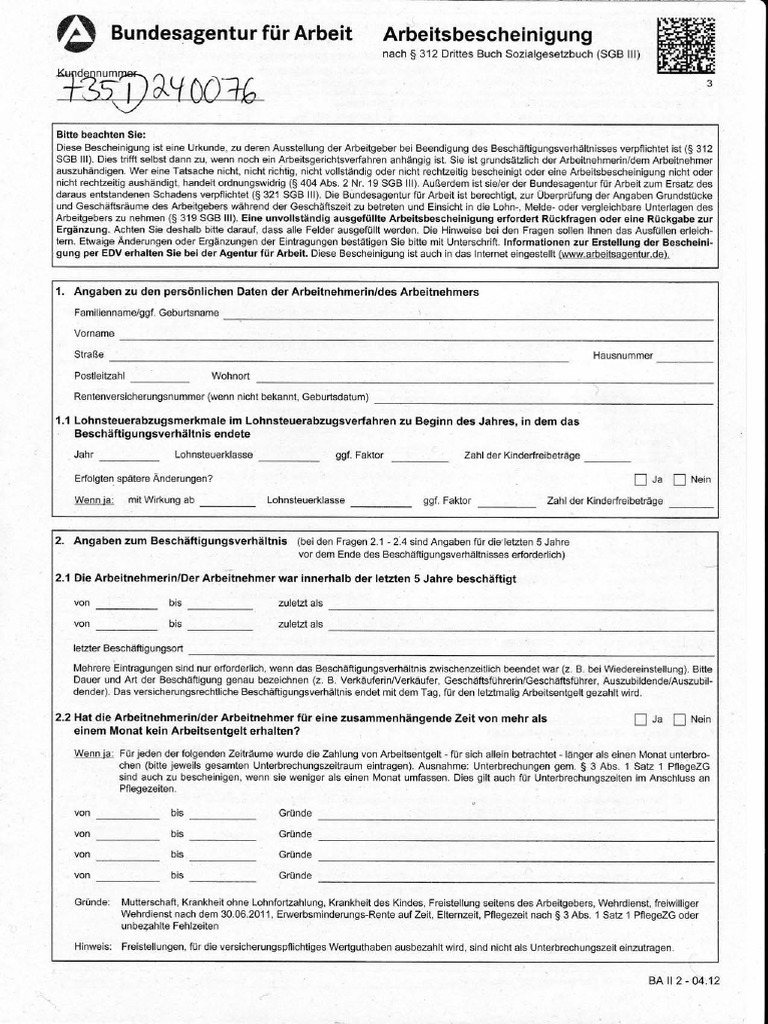 arbeitsagentur arbeitsbescheinigung arbeitgeber