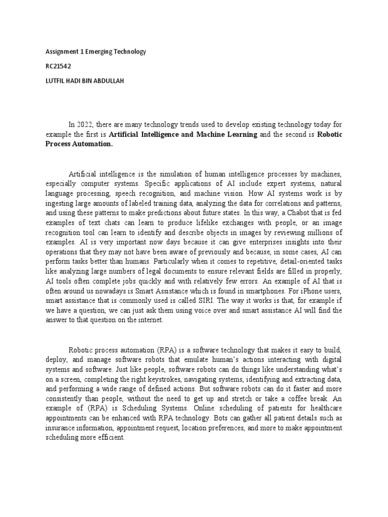 Assignment 1 Emerging Technology | PDF | Intelligence (AI) & Semantics ...
