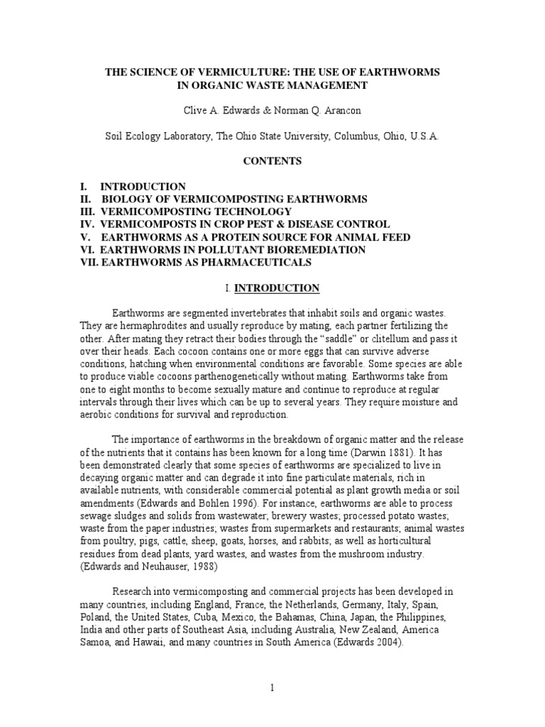 Vermiculture: Earthworms in Waste Management | PDF | Compost | Soil