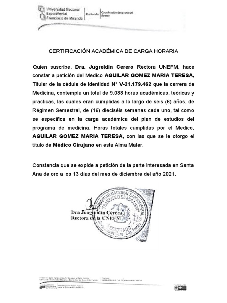 Certificación de Carga Horaria Médica | PDF