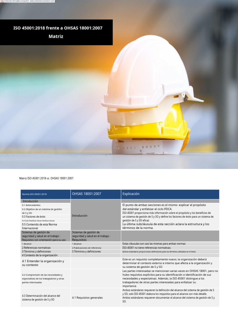 Matriz ISO 45001-2018 Frente A OHSAS 18001 | PDF