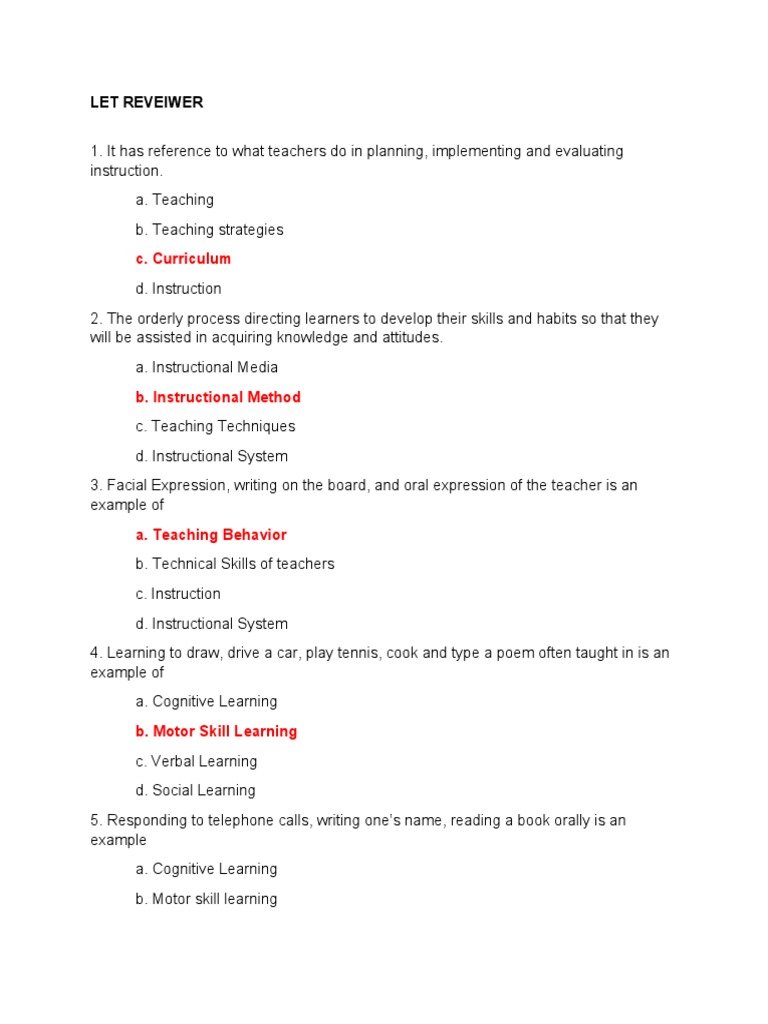 Let Reviewer Pdf Learning Teachers