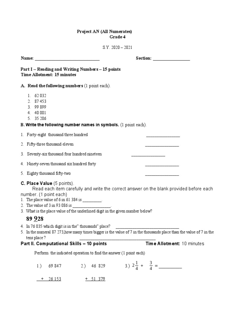Grade 4 Project An Assessment Tool Pdf Mathematics