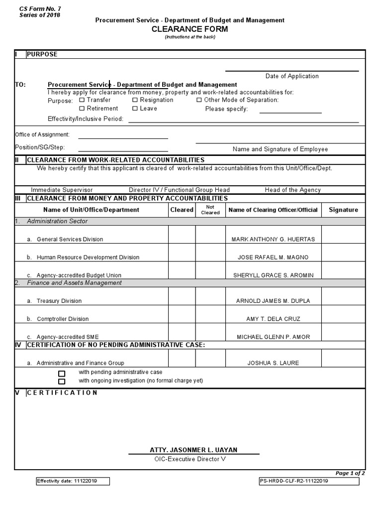 CS Form No. 7 Clearance Form - Revised | PDF | Government | Economies