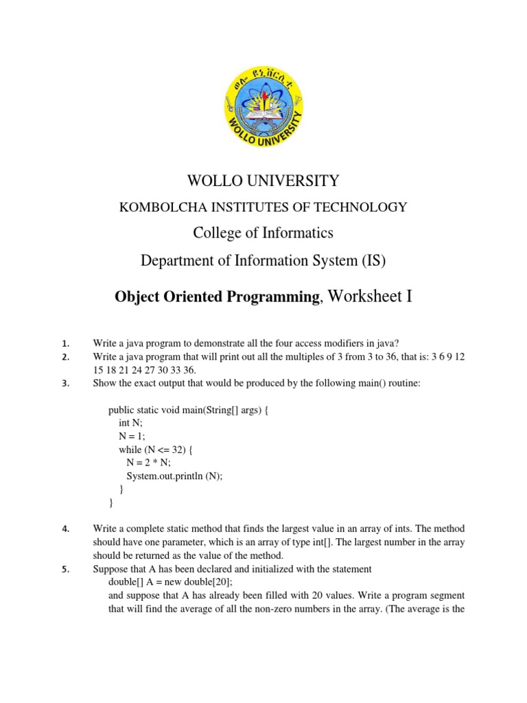 Wollo University: Object Oriented Programming | PDF | Class (Computer ...