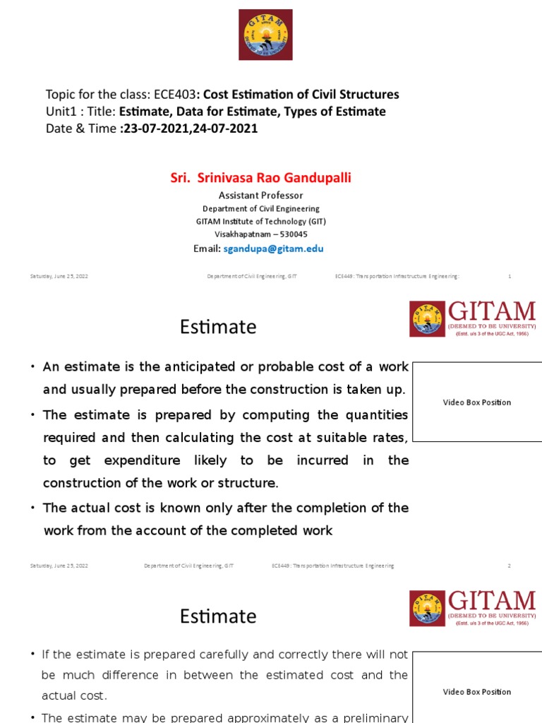 Module1 ECE403CECS Types of Estimates PDF Specification