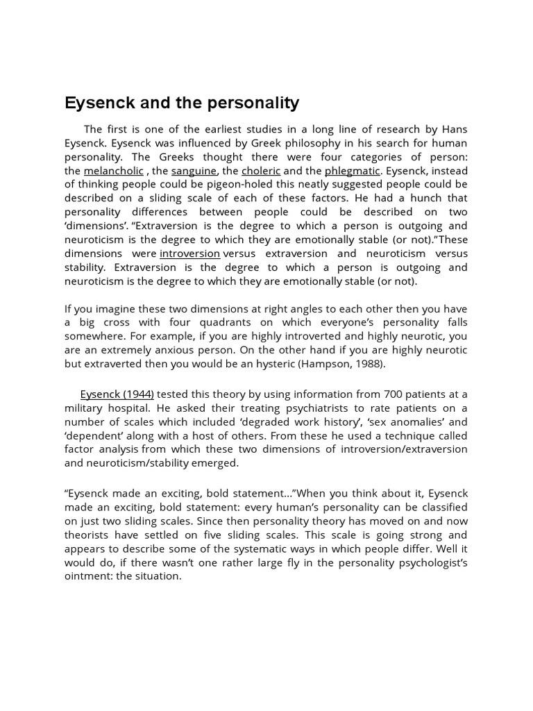 Eysenck's Two-Dimensional Personality Model | PDF | Science & Mathematics