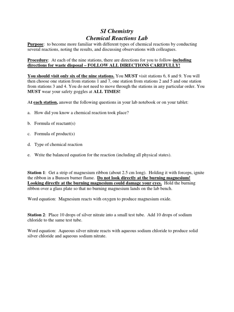 Chemical Reactions Lab Guide | PDF | Chemical Reactions | Magnesium