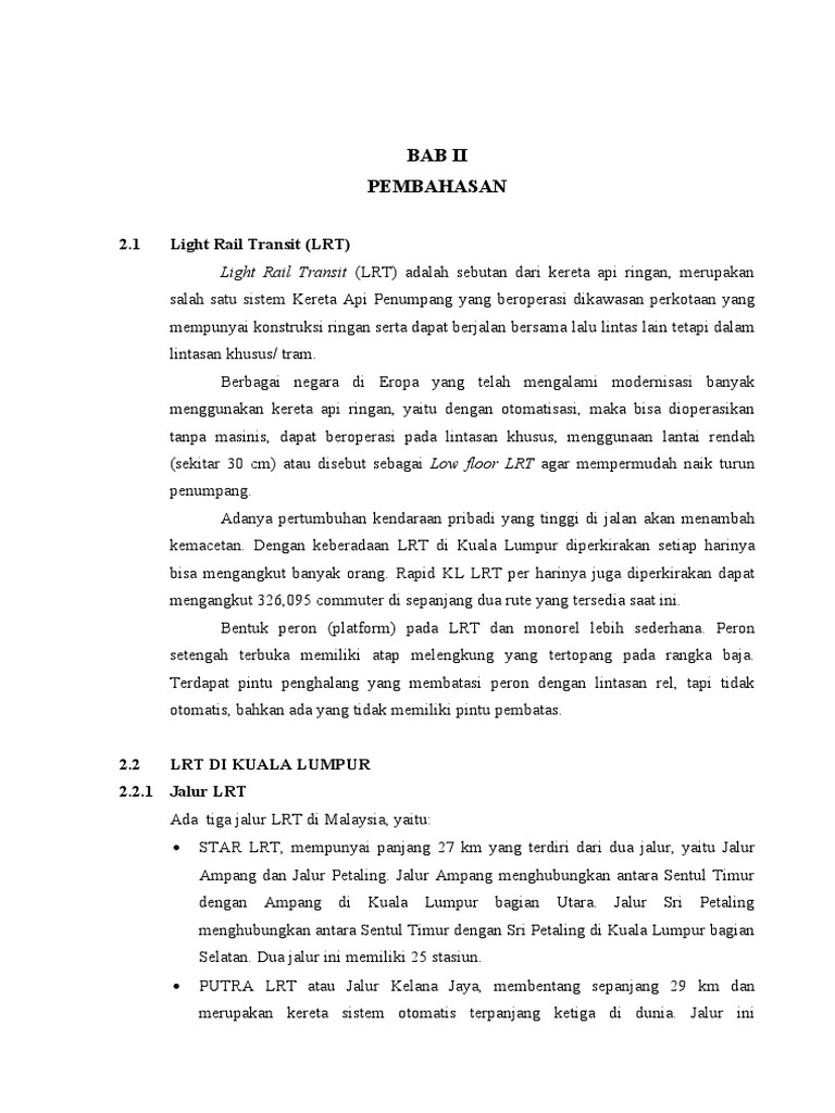 Jalur dan Fasilitas LRT Kuala Lumpur | PDF | Teknologi & Rekayasa