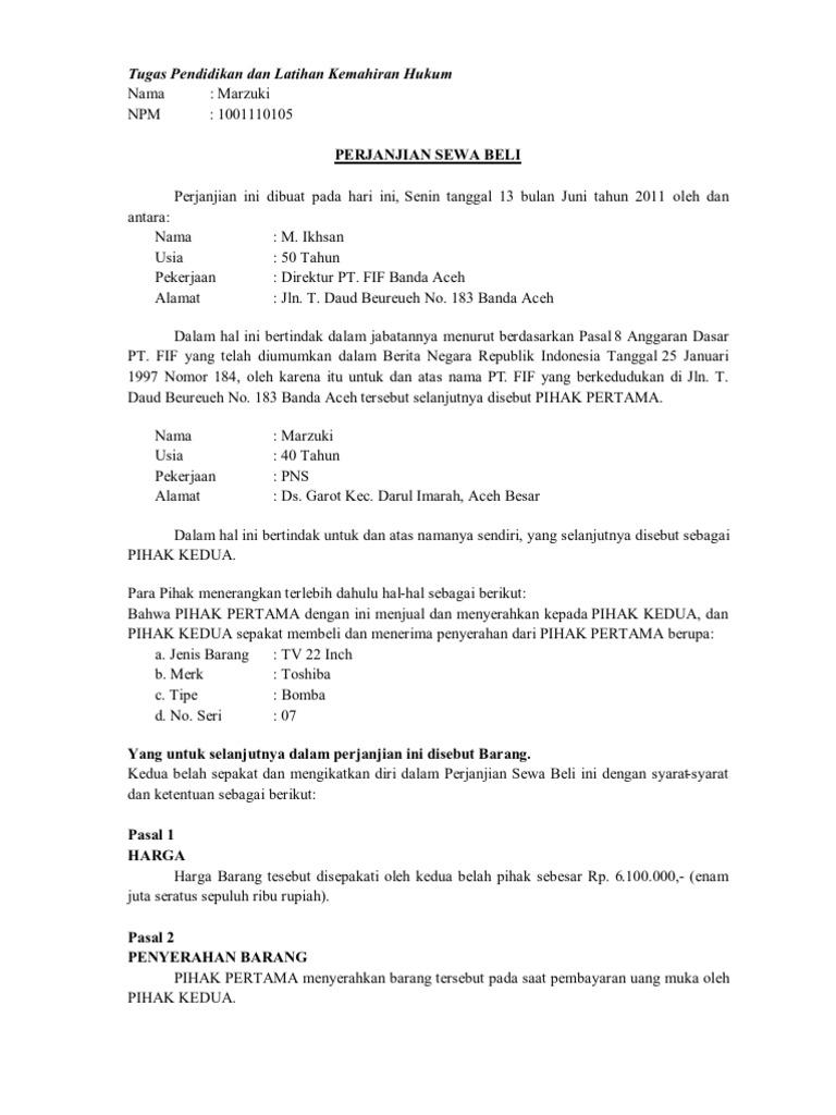 Contoh Surat Sewa Beli Barang Elektronik Pdf
