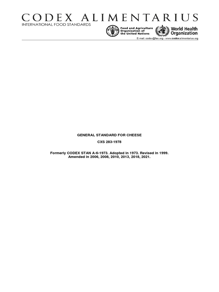 General Standard For Cheese CXS 2831978 PDF Cheese Foods