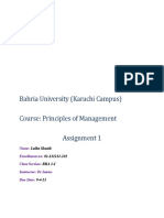 Bahria University (Karachi Campus) Course: Principles of Management Assignment 1