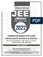 JEE Main 2022 June Session 1 Shift-1 (DT 25-06-2022) Chemistry