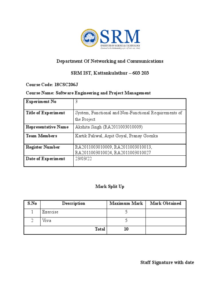 System Requirements for SRM Project | PDF | User (Computing) | System
