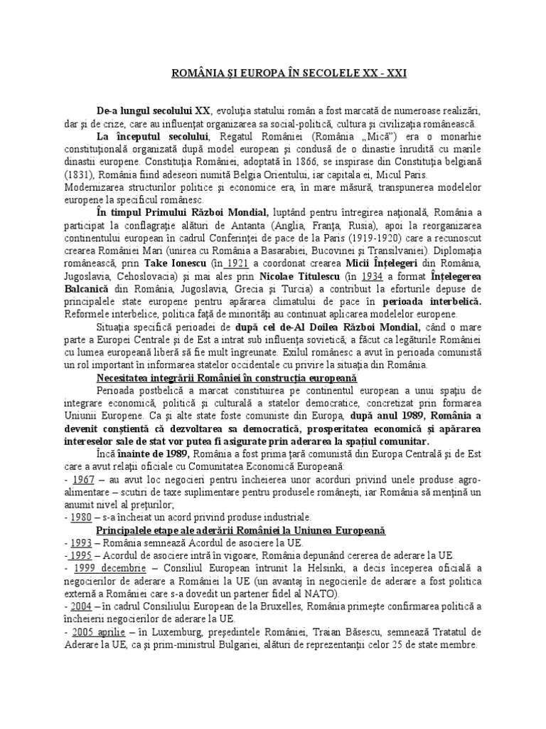 România Și Europa În Secolele XX - Xxi | PDF