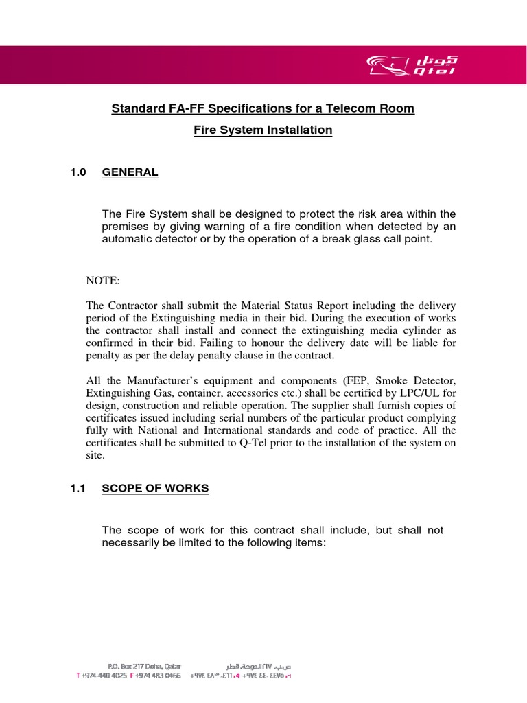 FA-FF Fire System Specs for Telecom Room | PDF | Valve | Pipe (Fluid ...