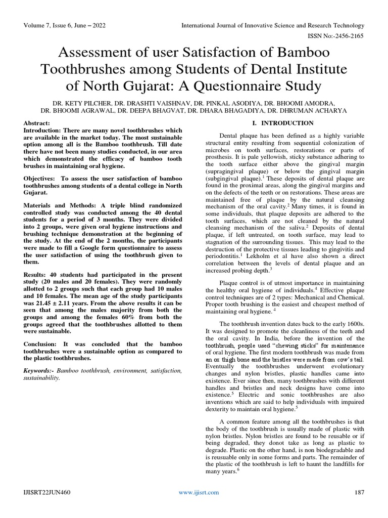 Assessment of User Satisfaction of Bamboo Toothbrushes Among Students