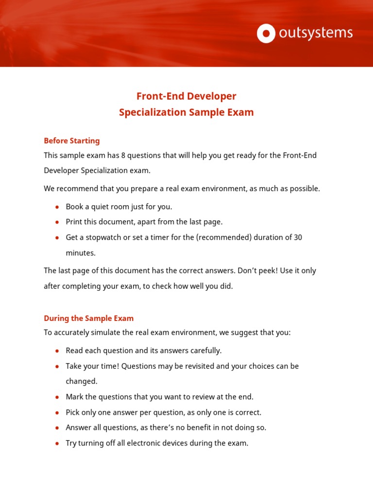 Front-End Developer Exam Preparation Guide | PDF | Java Script | Test ...