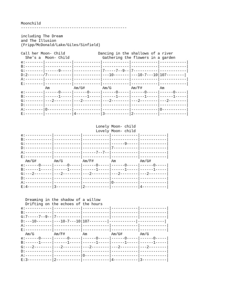 Moonchild Guitar Tabs and Lyrics | PDF