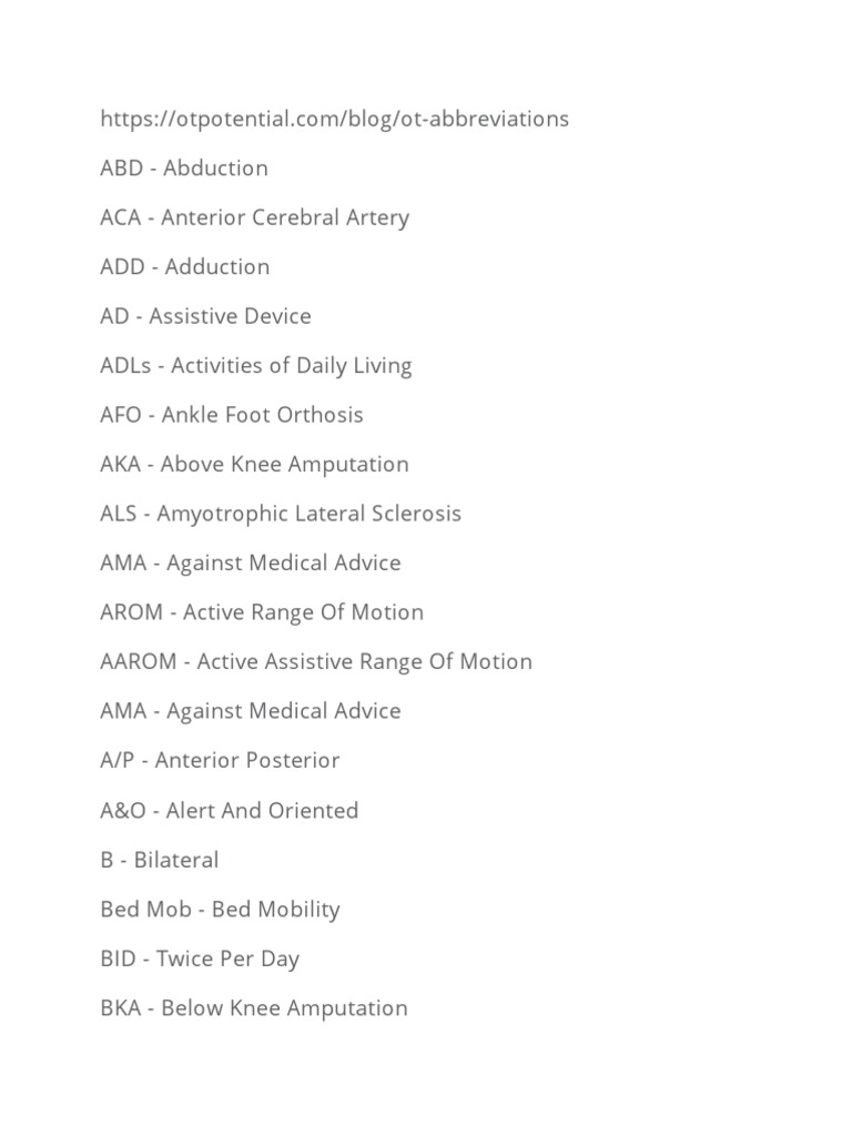 Medical Abbreviations Biology Diagrams