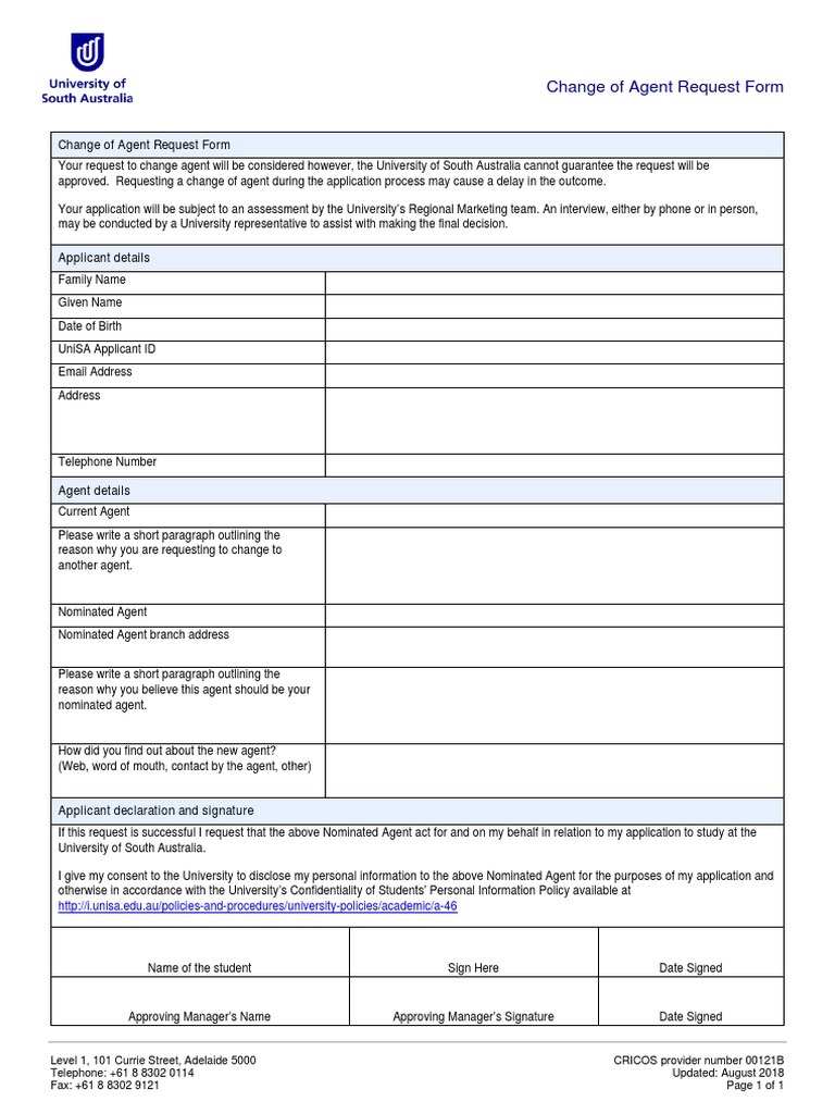 Change of agent request form pdf