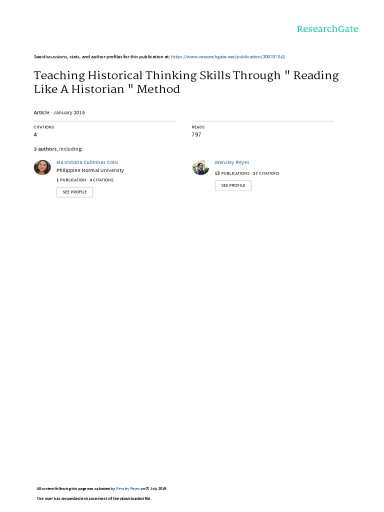 Teaching Historical Thinking Skills Through " Reading Like A Historian