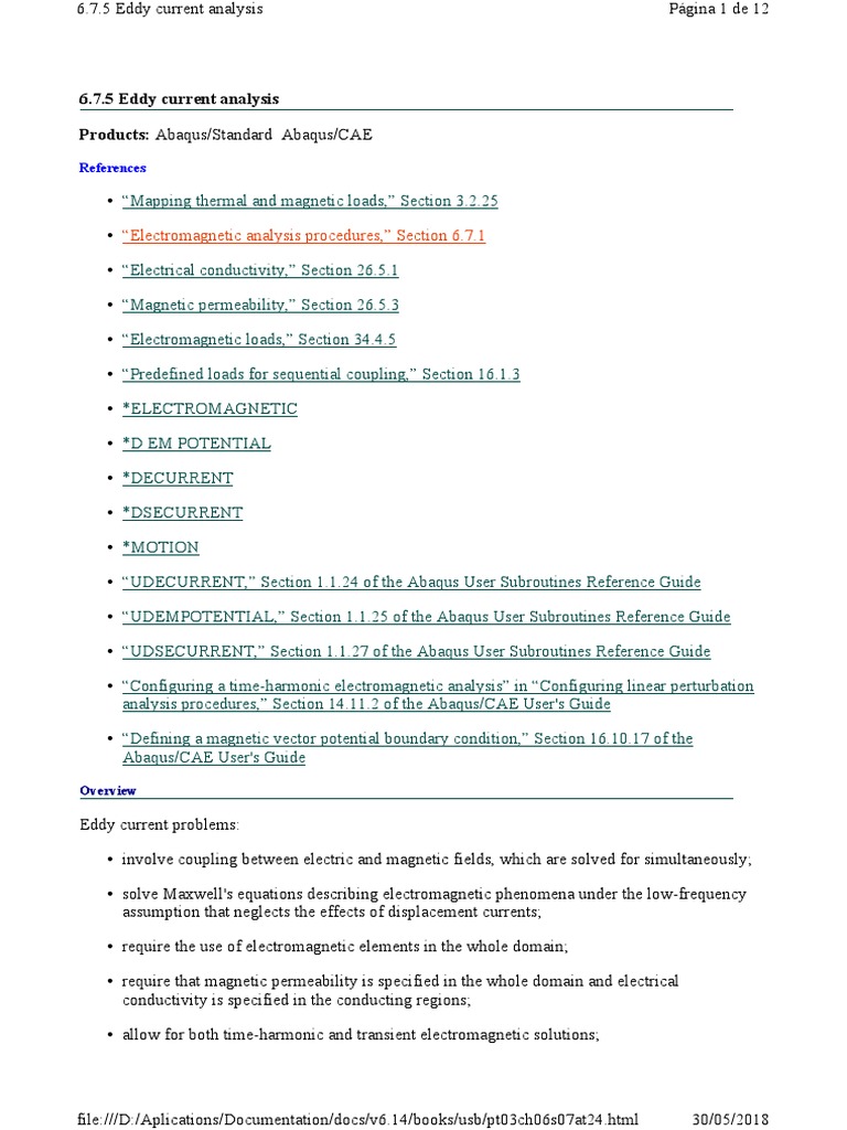 Eddy Current Analysis in Abaqus | PDF | Magnetic Field ...