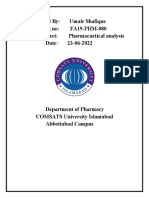 Submitted By: Umair Shafique Reg No: FA19-PHM-080 Subject: Pharmacuetical Analysis Date: 23-06-2022