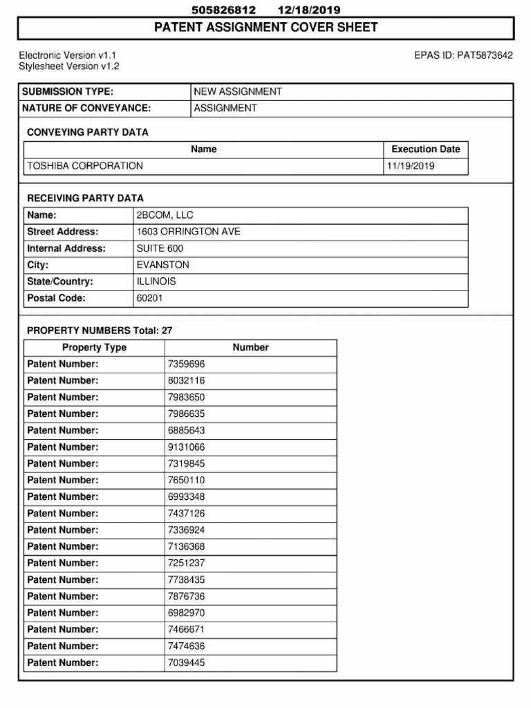 Patent Assignment Cover Sheet: Electronic Version v1 .1 Stylesheet ...