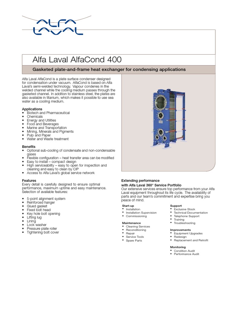 Alfa Laval Alfacond 400 - en | PDF | Heat Exchanger | Chemistry