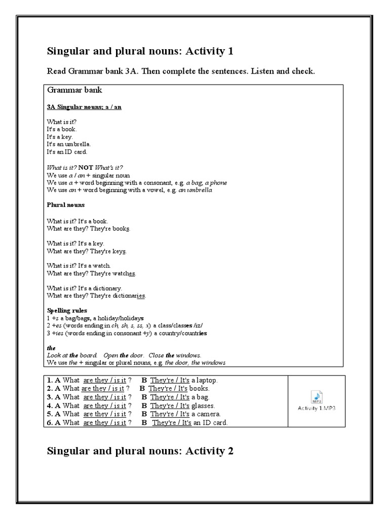 Singular and Plural Nouns Worksheet | PDF | Grammatical Number | Plural
