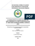 La Formación en Valores en Niños Del Nivel Primaria de La Institución Educativa #32925 Rene Guardian Ramírez, Huánuco 2019