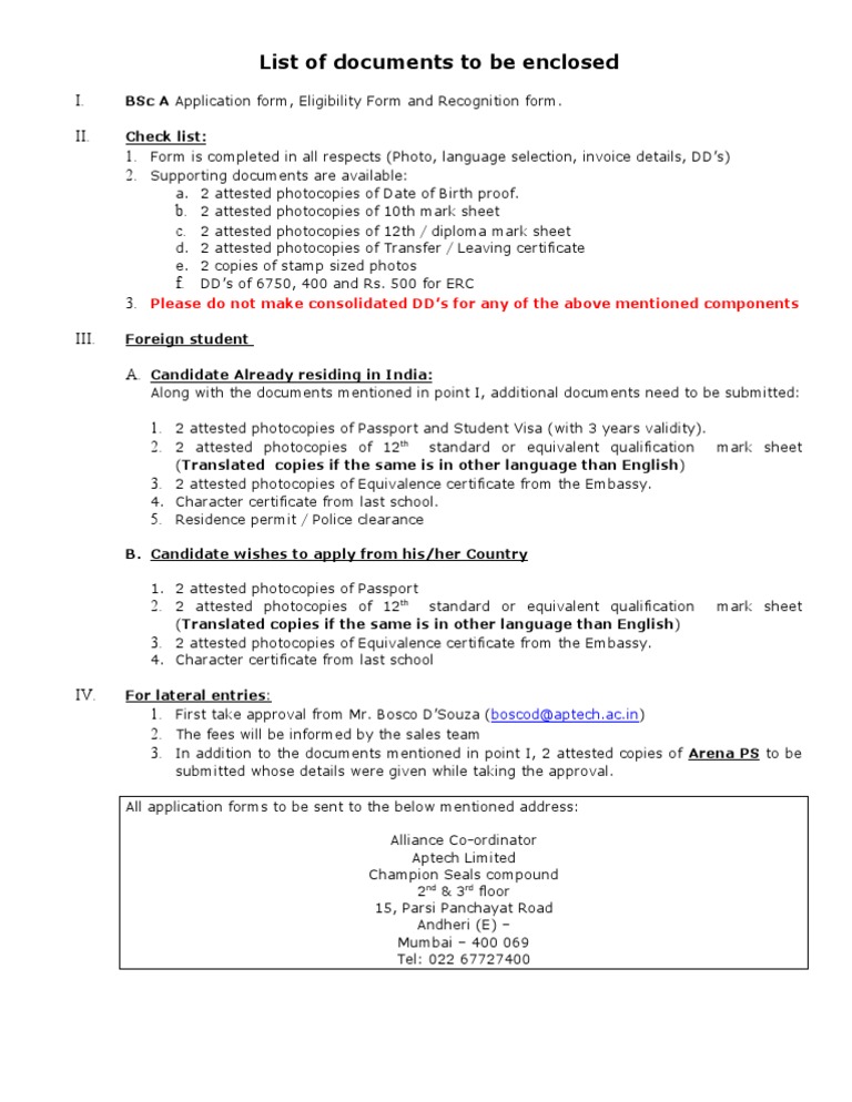 BSc A Application Checklist | PDF