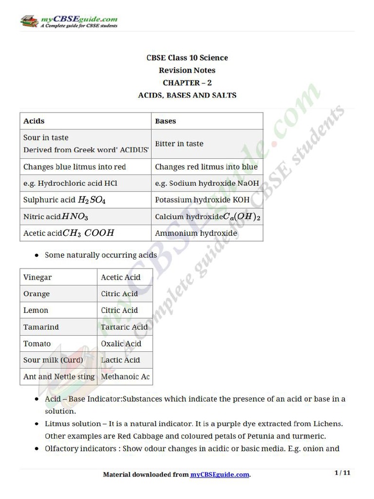 10 Science Notes 02 Acid Bases and Salts 1 | PDF