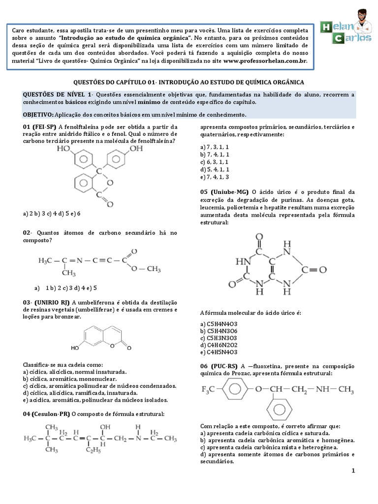 Questões sobre Química Orgânica | PDF | Química | Ligação química